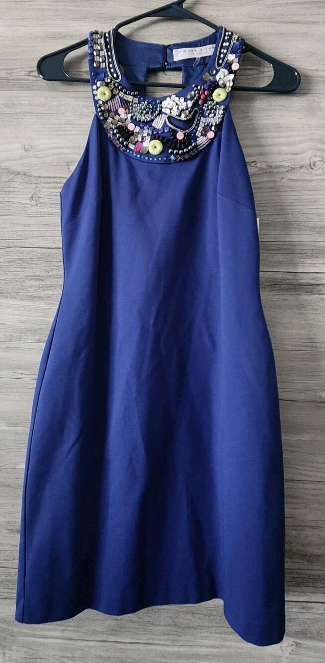 TRINA TURK Women’s Dress Cobalt Blue Beaded Size 4 NWT